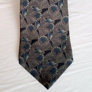 JONES NEW YORK 100% Silk Black Grey Teal Classic Floral Print Tie